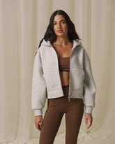 Bonded Zip Through Hoodie - Light Grey Melange