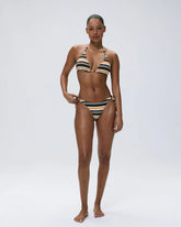 Tie Side Stripe Bikini Bottom - Coffee Bean