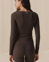 Ultimate Ruched Front Long Sleeve Top - Coffee Bean