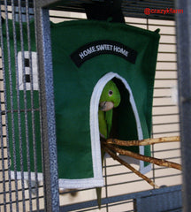 Parrot in Bird Cage Haven Hut - Cozy Home Sweet Home by Crazy K Farm Pet & Poultry. Bird Safety Guaranteed! #avianhaven #parrot