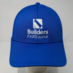 Builders First Source Fitted Hat Blue S/M A-Flex Embroidered 6 Panel Ivory