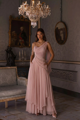 Elegant Pink Fantasy Dress - Fairy Evening Dress with Draped Pearls Plus Size
