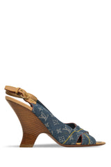 Louis Vuitton Size 37.5 LV Monogram Denim Slingback Heeled Sandals