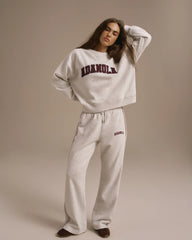Varsity Loose Fit Sweatshirt - Light Grey Melange/Dark Cherry