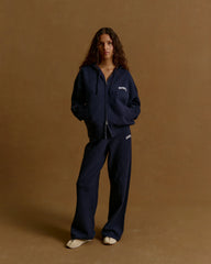 Varsity Knit Straight Leg Sweatpants - Navy Blue/Marshmallow White