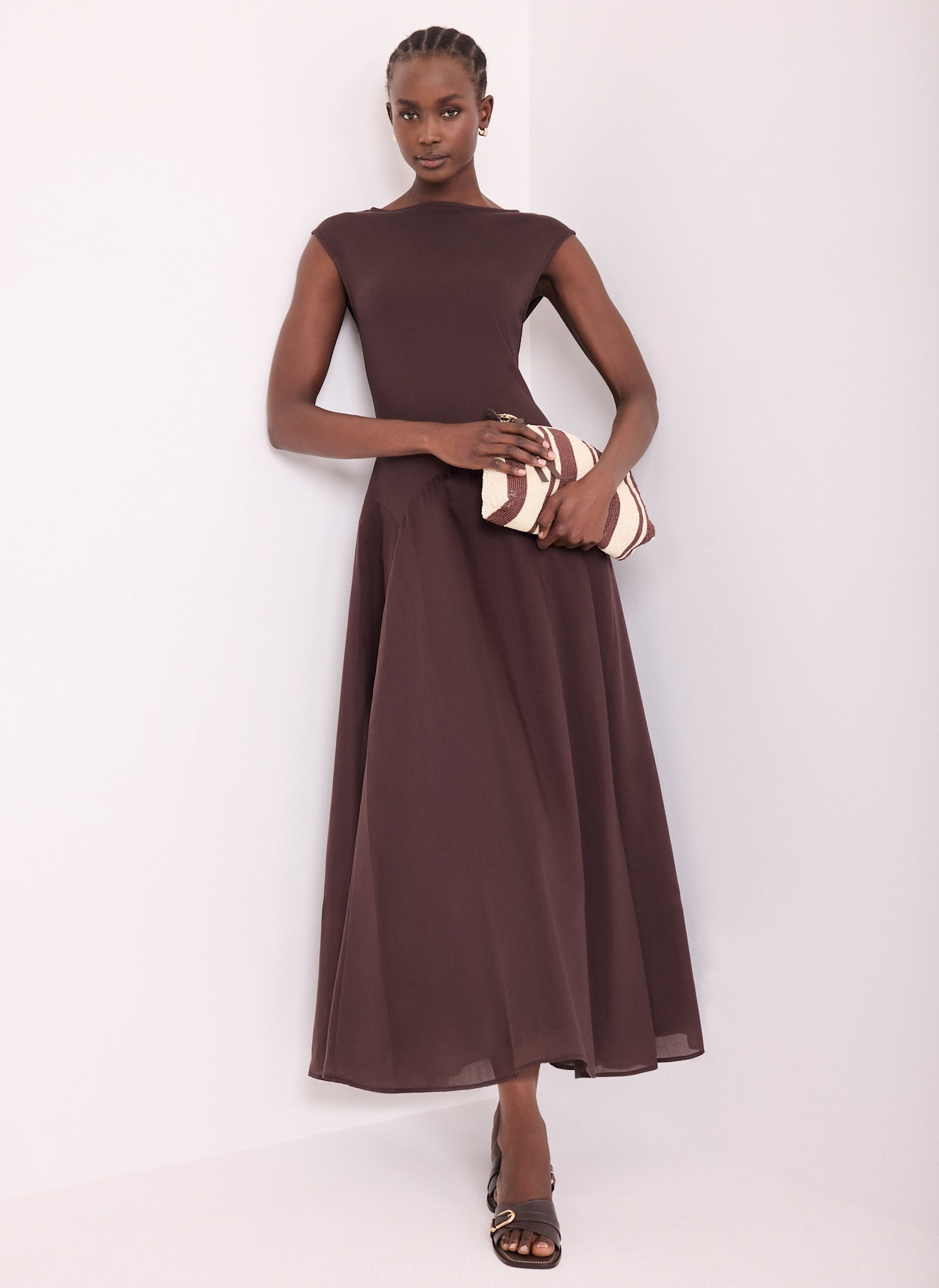 Brown Jersey Sleeveless Maxi Dress