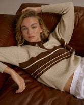 Knit Striped Rugby Sweatshirt - Beige/Brown