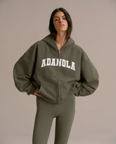 Varsity Oversized Full Zip Hoodie - Olive Green/Marshmallow White