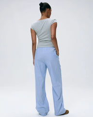 Rib Short Sleeve Scoop Neck Top - Light Grey Melange