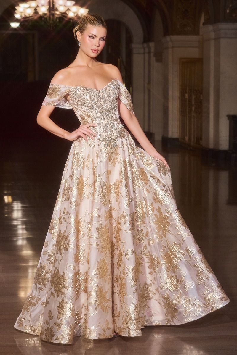 Prom Dresses Ball Gown Beaded Long Formal Prom Dress Gold