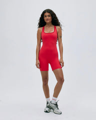 Ultimate Racer Back Piping Romper - Apple Red
