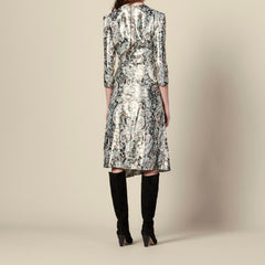 Robe longue drapée en jacquard lurex