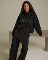 Varsity Loose Fit Hoodie - Black