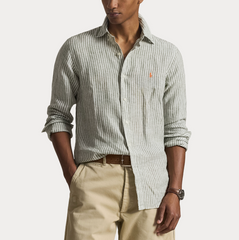 Skjorte - Custom Fit Striped Linen Shirt Garden Trail White