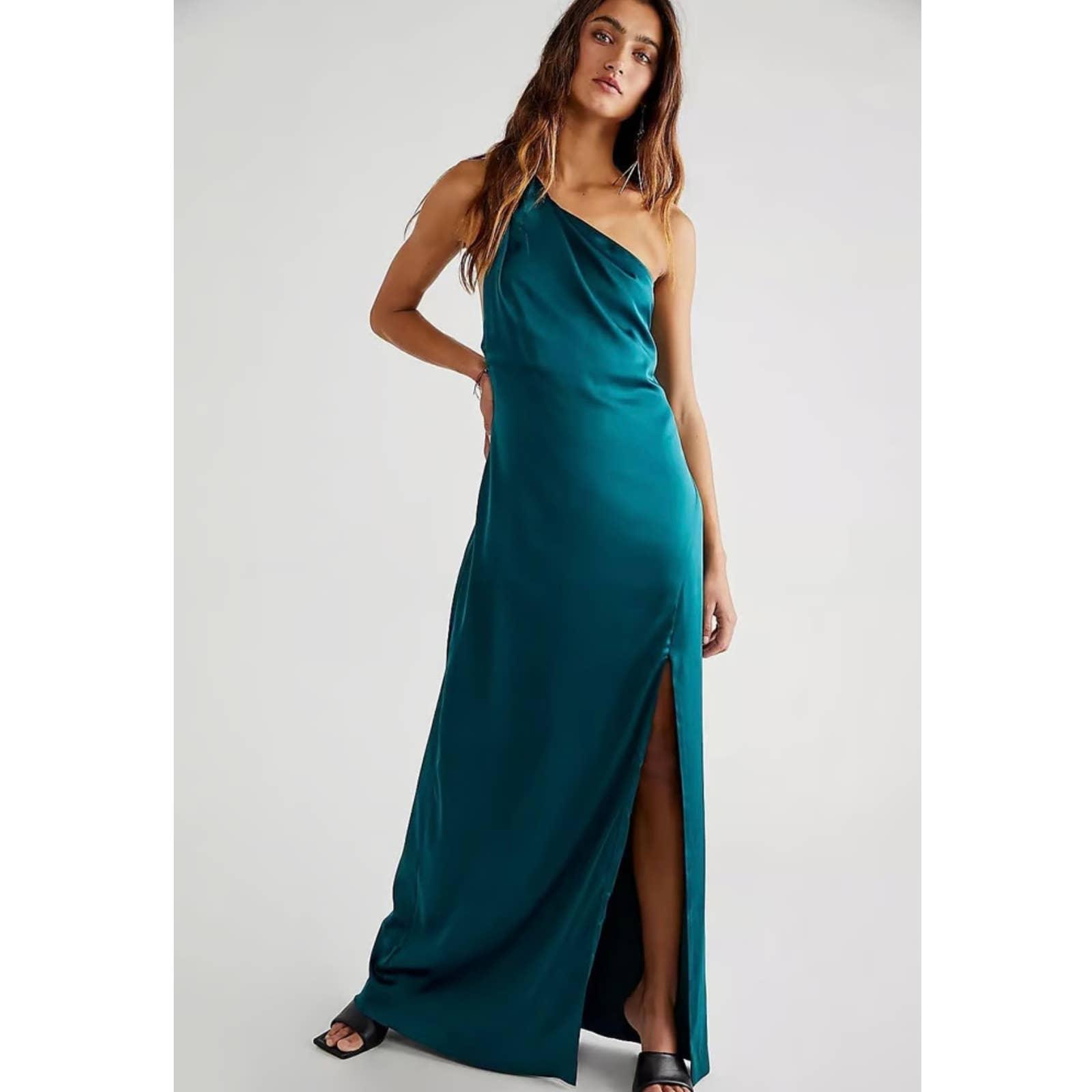 Free People Victoria One Shoulder Green Satin Maxi Dress Party Cocktail 8 New - Premium from Free People - Just $149.00! Shop now at Finds For You