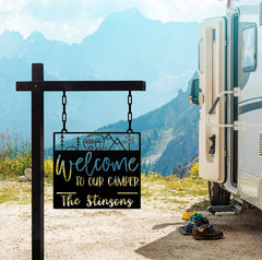 Personalized Welcome to Our Camper Metal Sign, Camping Decor