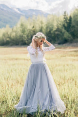 illusion-neckline-lace-outdoor-wedding-dresses-with-dusty-blue-skirt