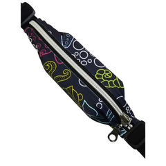Insulin pump belt pouch for toddlers with colorful design and secure zipper closure.