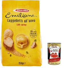 Pasta Le Emiliane Cappelletti alla Carne, Pasta -Eiernudeln mit 100% frischen italienischen Eiern, ideal in Brühe oder Sauce, 250 g 6x Original italienisch inkl. Italian Gourmet Polpa 400g