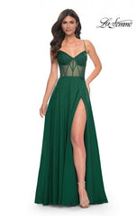 La Femme 32296 prom dress images. La Femme 32296 is available in these colors: Black, Emerald.