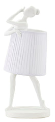 Lampada moderna modello ballerina in resina con paralume in tessuto colore bianco cm 29x25x62h