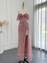 Prom Dress 2025 Vintage Beaded Prom Dresses with Slit Spaghetti Strap 1920s Evening Dress 22142-unique elegant Prom Dresses-Pink-US2-vigocouture