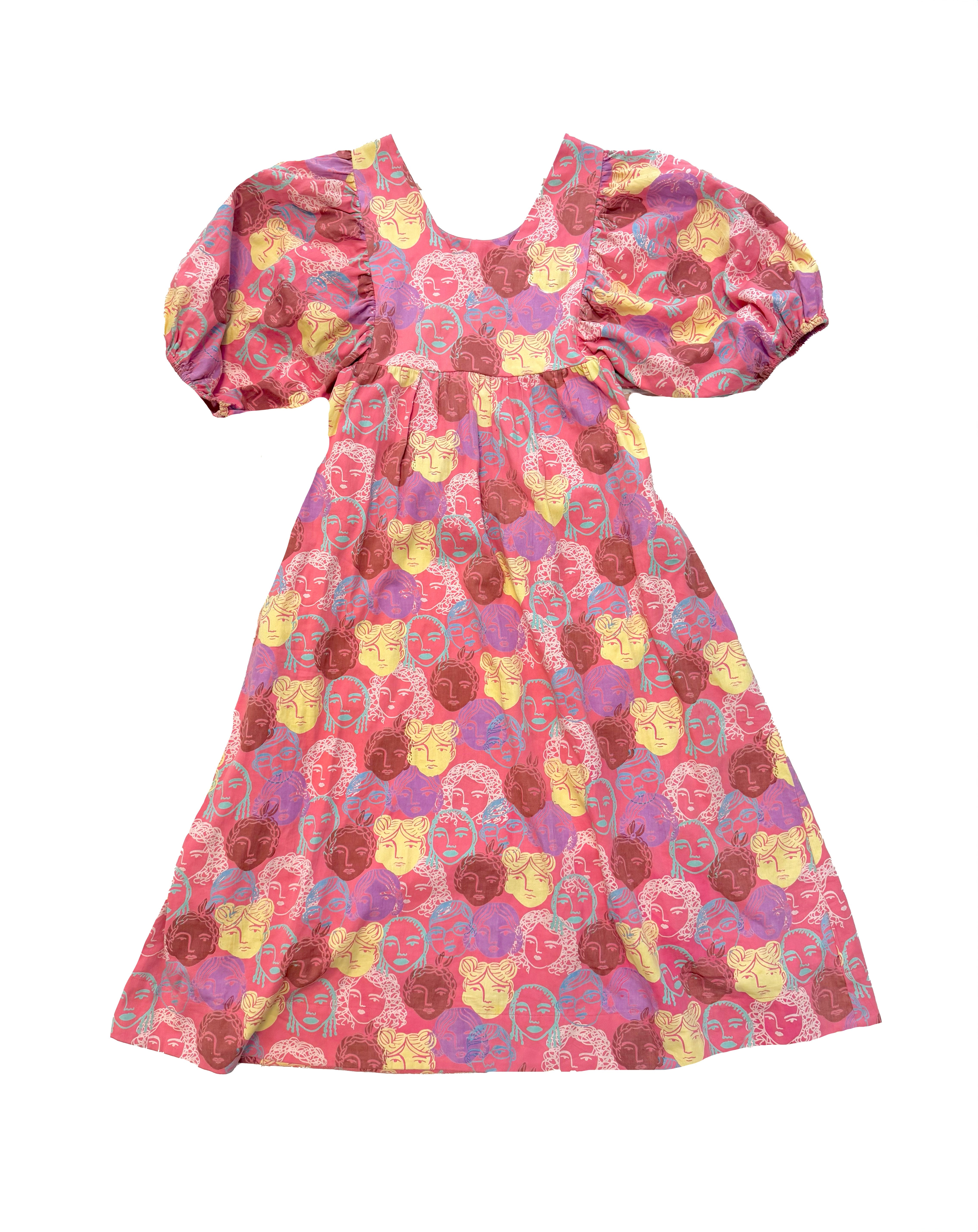 Norma Boho Dress - Red Floral Faces