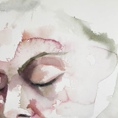8.5" x 8.5" original watercolor abstract portrait painting eye study in an ethereal, expressive, impressionist, minimalist, modern style by contemporary fine artist Elizabeth Becker