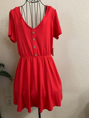 *NWT* Dillards Midnight Doll Ladies Medium Red Short Sleeve V-neck Mini Dress