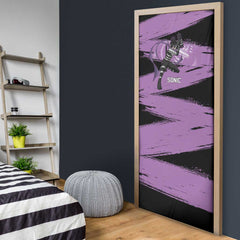 Sonic One Punch Man Anime Purple and Black Theme Door Cover with Stealth Pose and High-Speed Ninja Design - The Mazicc