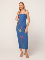 Ursula Embroidered Denim Midi Dress By KITRI Studio