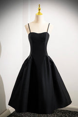 Black Spaghetti Strap Satin Short Prom Dress, Simple A-Line Homecoming Party Dress