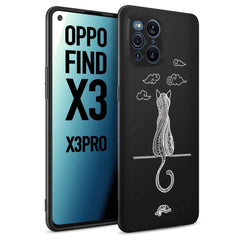CUSTOMIZZA - Custodia cover nera morbida in tpu compatibile per Oppo Find X3 - Find X3 Pro 5G gatto mandala stilizzato gattino a rilievo soft touch donna bianca
