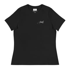 Handwritten "Teach Because Math Adds Up" Calligraphy White Chalk Script Printed on Back of Women's Relaxed Black T-Shirt - Teach Because #01