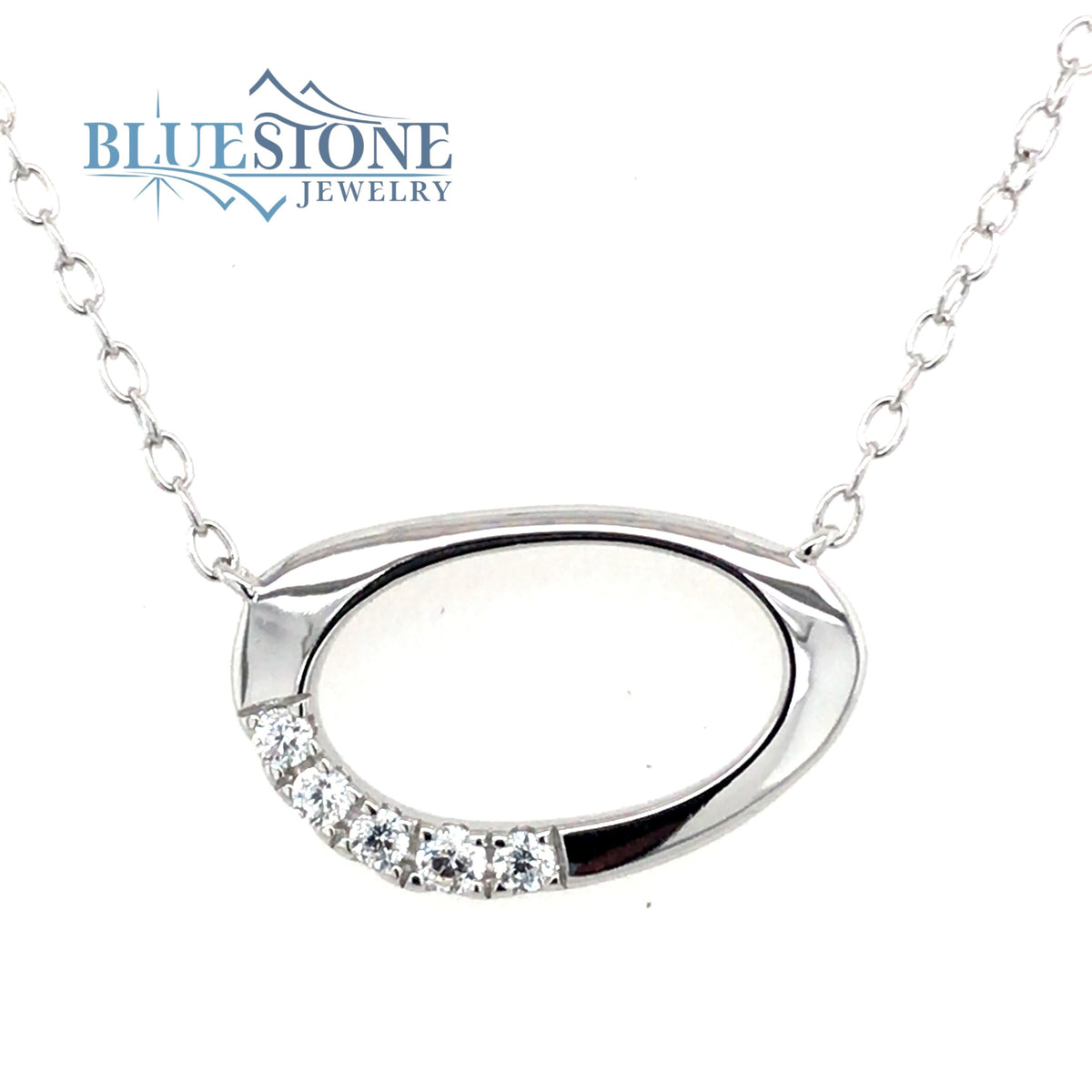 Sterling Silver Rhodium Plated Necklace with Cubic Zirconias and One R