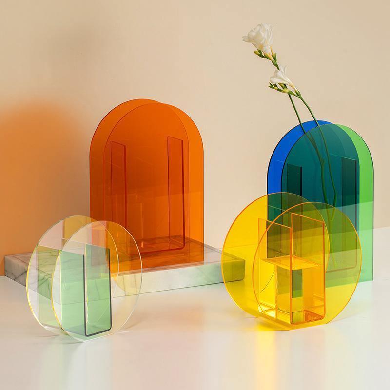 Levande akryl geometrisk blommig vas