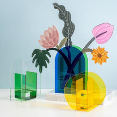 Levande akryl geometrisk blommig vas