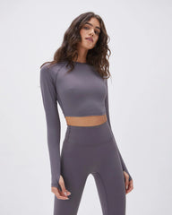 Long Sleeve Crop Top - Dark Grey
