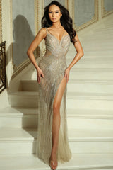 Jovani 07531 Beaded Illusion Bodice High Slit Gown