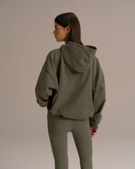Varsity Oversized Full Zip Hoodie - Olive Green/Marshmallow White