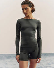 Ultimate Gloss Long Sleeve Scoop Back Top - Grey