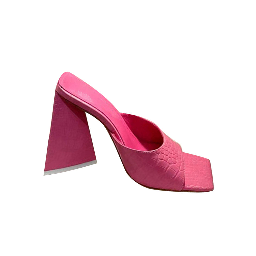 Block Heel Leather Mules Sandals