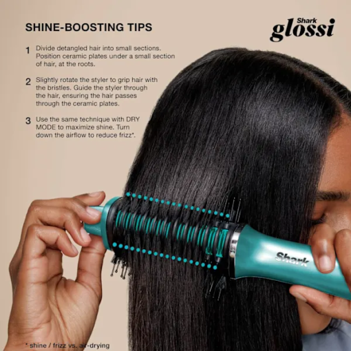 SHARK Hot Air Brush Shark Glossi Hot Brush + Air Glosser - Juniper Blue | HT302UKTL IRWINS MEGASTORE