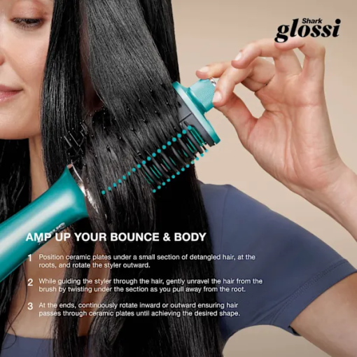 SHARK Hot Air Brush Shark Glossi Hot Brush + Air Glosser - Juniper Blue | HT302UKTL IRWINS MEGASTORE