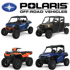 Four Polaris off-road vehicles displayed with the Polaris logo above them on a white background.