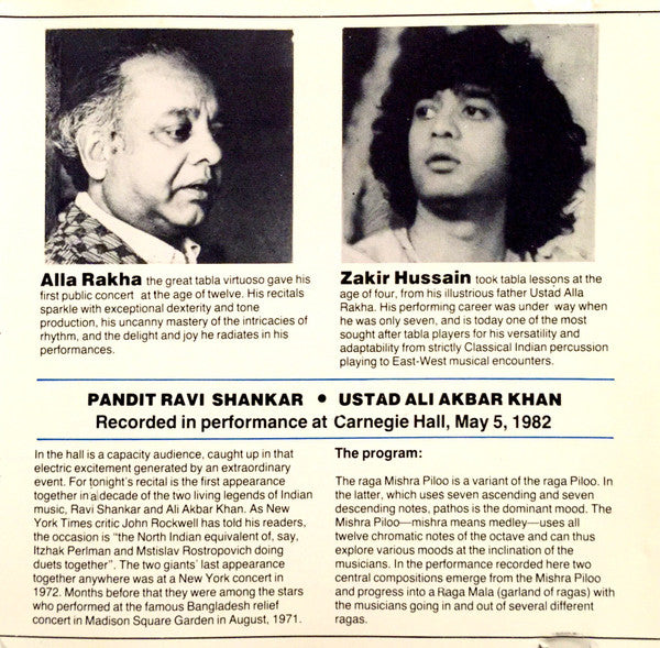 Ravi Shankar / Ali Akbar Khan : Raga Mishra Piloo (Duet For Sitar & Sarod) (CD, Album, RE)
