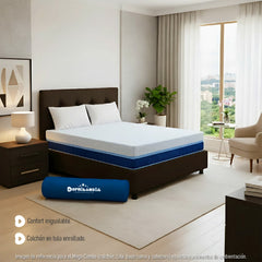 Combo Colchón Multisleep Blanco y Cafe Doble 140 X 190 Cm Firmeza Medio Doble Faz Con Cabecero y Base Cama - COLCHONES | Bylmo