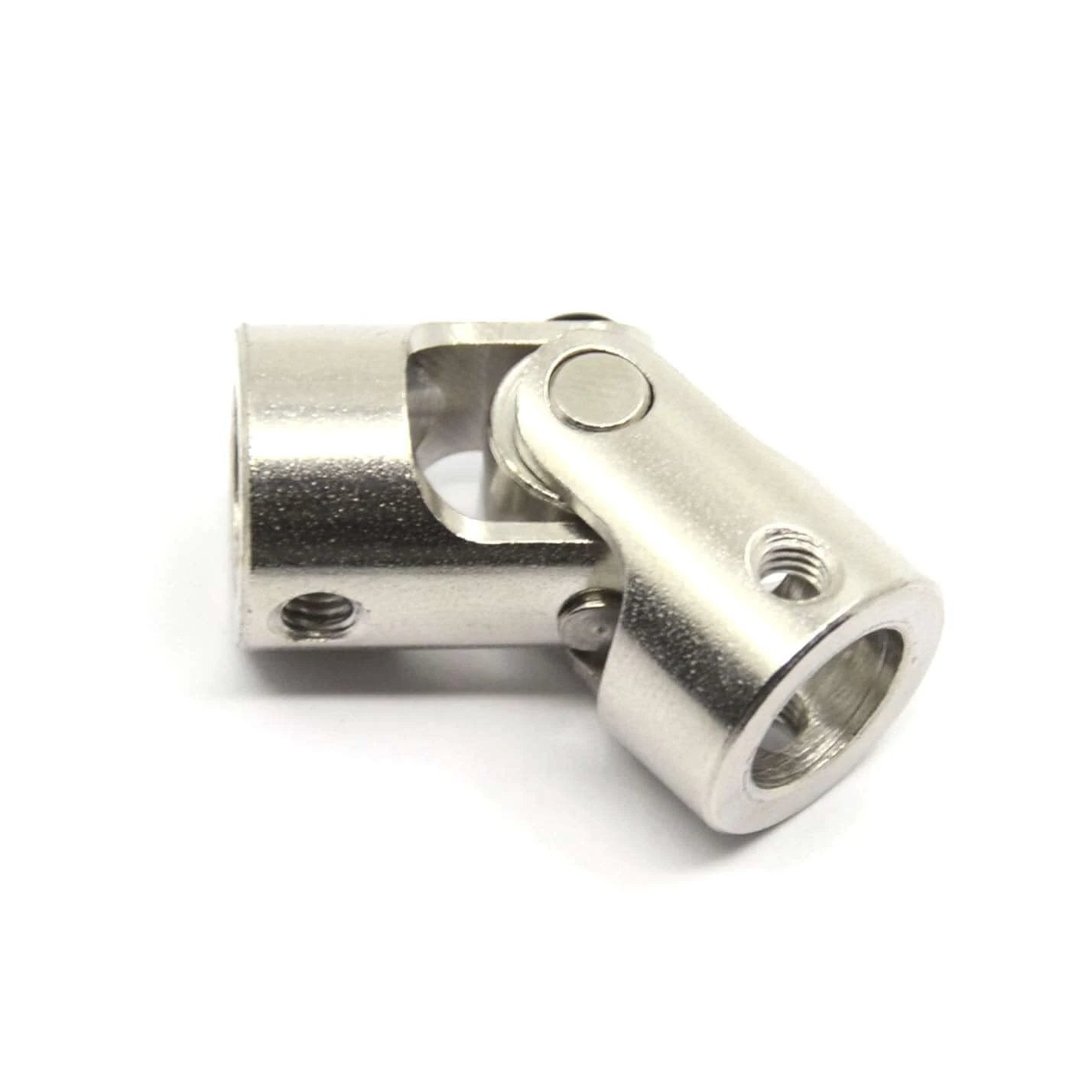 Close-up view of a 2 Pcs 10mm to 10mm Universal Joint Shaft Coupling with Screws for Motor, showing its durable 45# steel construction.