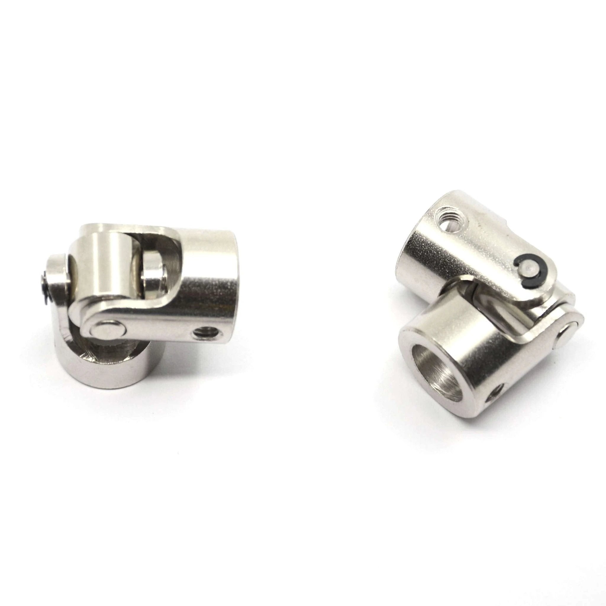 2 Pcs 10mm to 10mm Universal Joint Shaft Coupling with Screws for Motor, side view showing steel construction