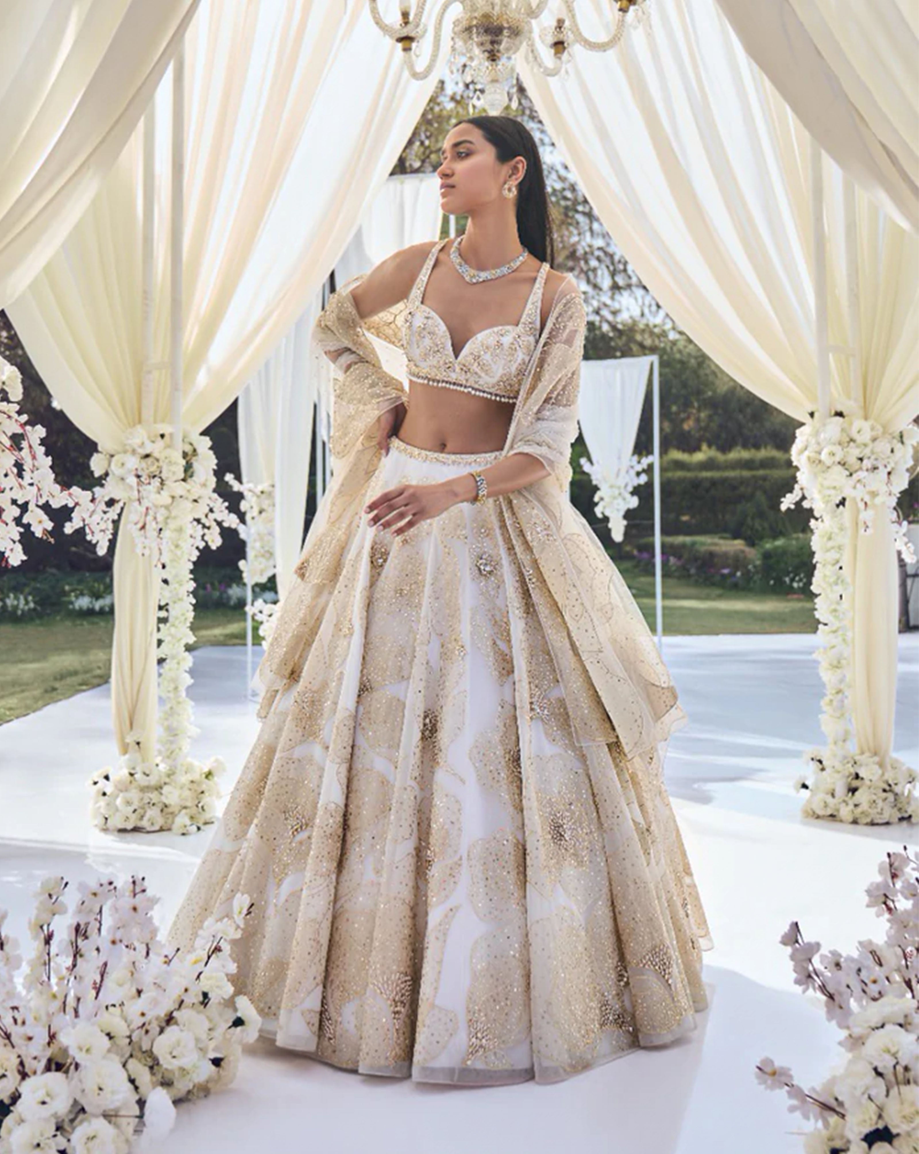 White Gold Floral Lehenga Set